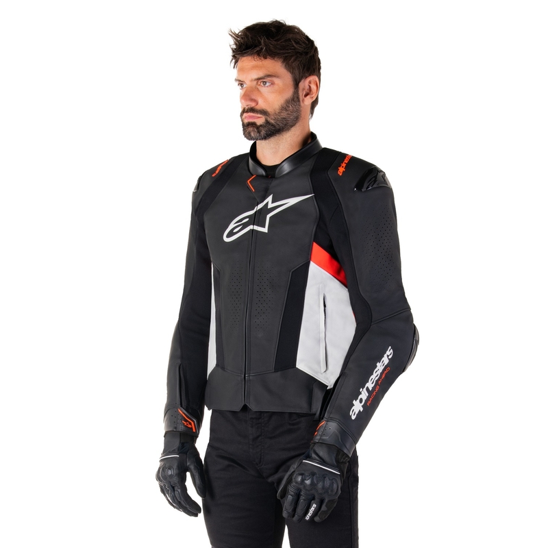 Alpinestars Missile 3 Black-White-Fluo Red motorcykeljakke i læder
