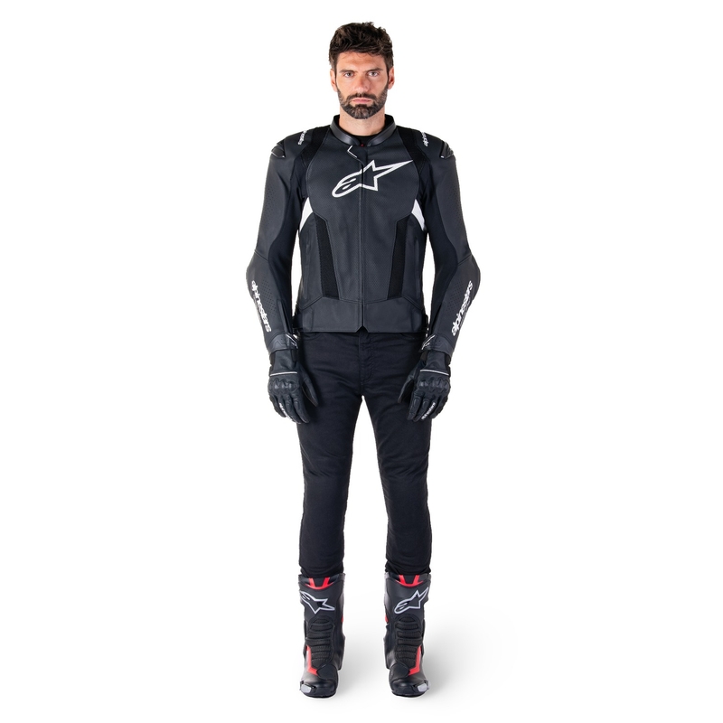 Alpinestars Missile 3 Airflow sort og hvid motorcykeljakke i læder