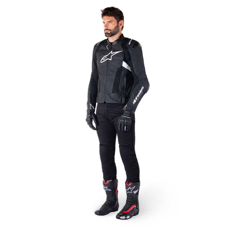 Alpinestars Missile 3 Airflow sort og hvid motorcykeljakke i læder
