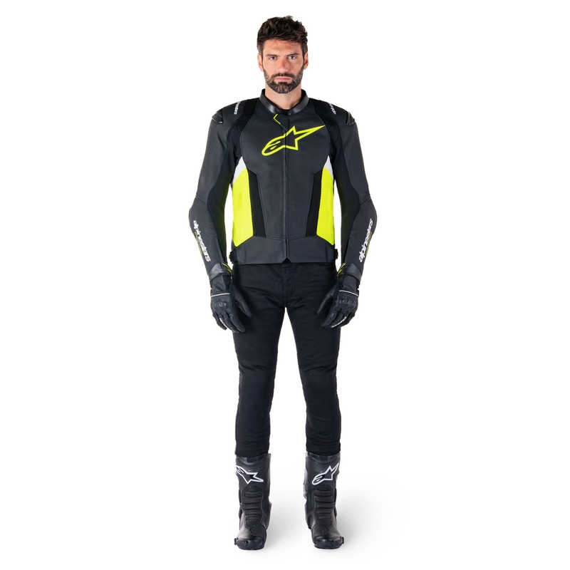 Alpinestars Missile 3 Airflow Black-Fluo Yellow-White motorcykeljakke i læder