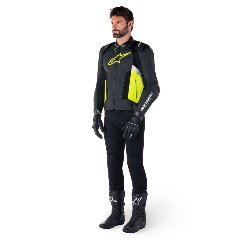 Alpinestars Missile 3 Airflow Black-Fluo Yellow-White motorcykeljakke i læder