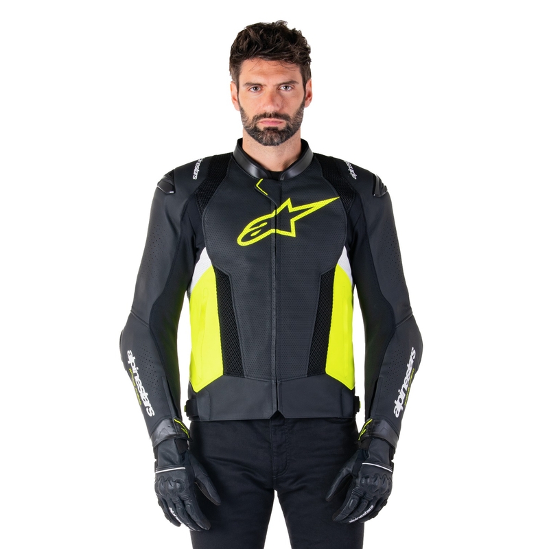 Alpinestars Missile 3 Airflow Black-Fluo Yellow-White motorcykeljakke i læder