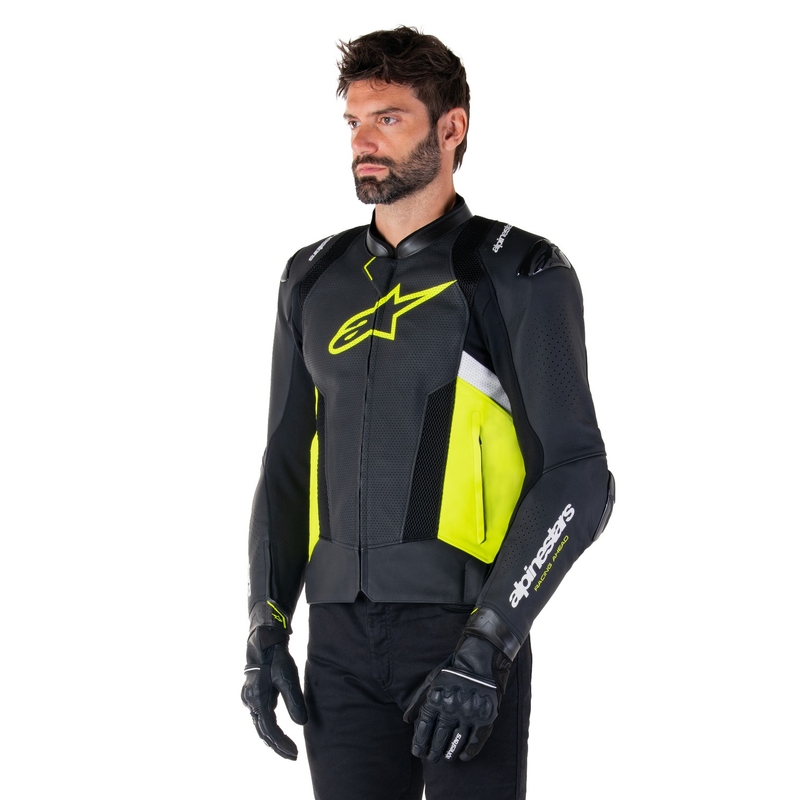Alpinestars Missile 3 Airflow Black-Fluo Yellow-White motorcykeljakke i læder