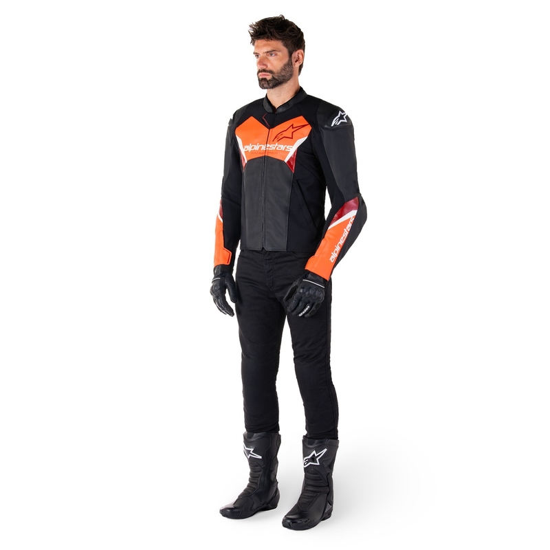 Alpinestars Faster 3 sort-fluorrød motorcykeljakke i læder