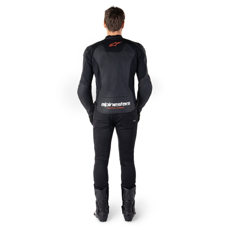 Alpinestars Faster 3 sort-fluorrød motorcykeljakke i læder