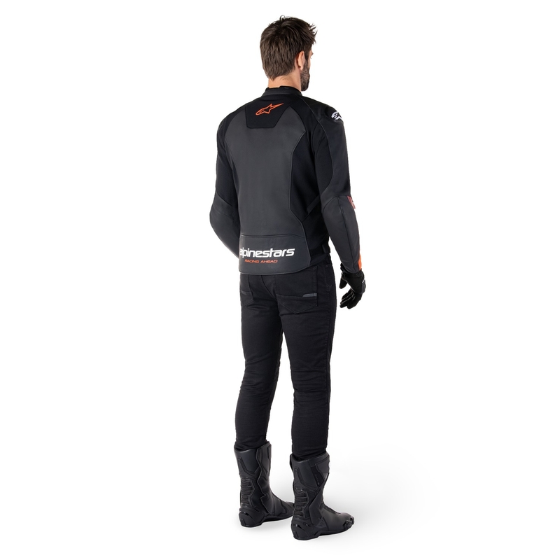 Alpinestars Faster 3 sort-fluorrød motorcykeljakke i læder