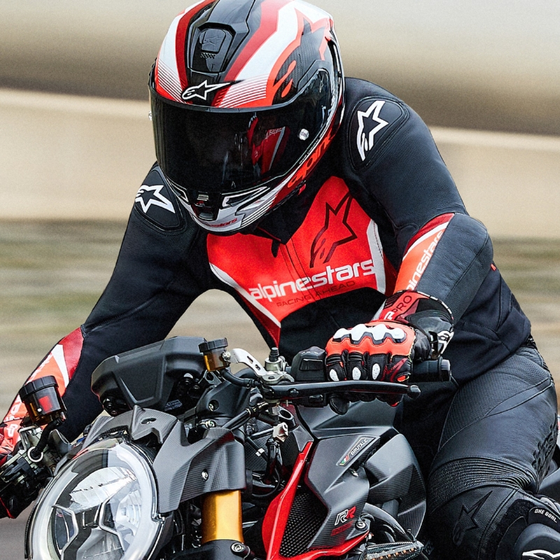 Alpinestars Faster 3 sort-fluorrød motorcykeljakke i læder