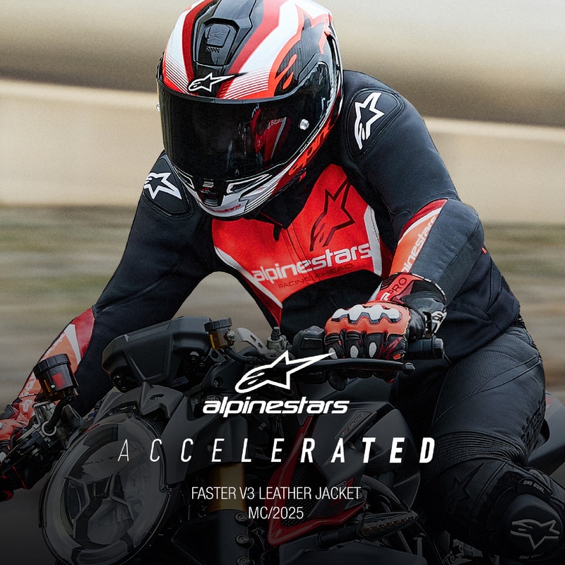 Alpinestars Faster 3 sort-fluorrød motorcykeljakke i læder