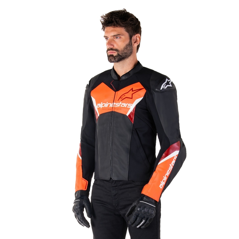 Alpinestars Faster 3 sort-fluorrød motorcykeljakke i læder