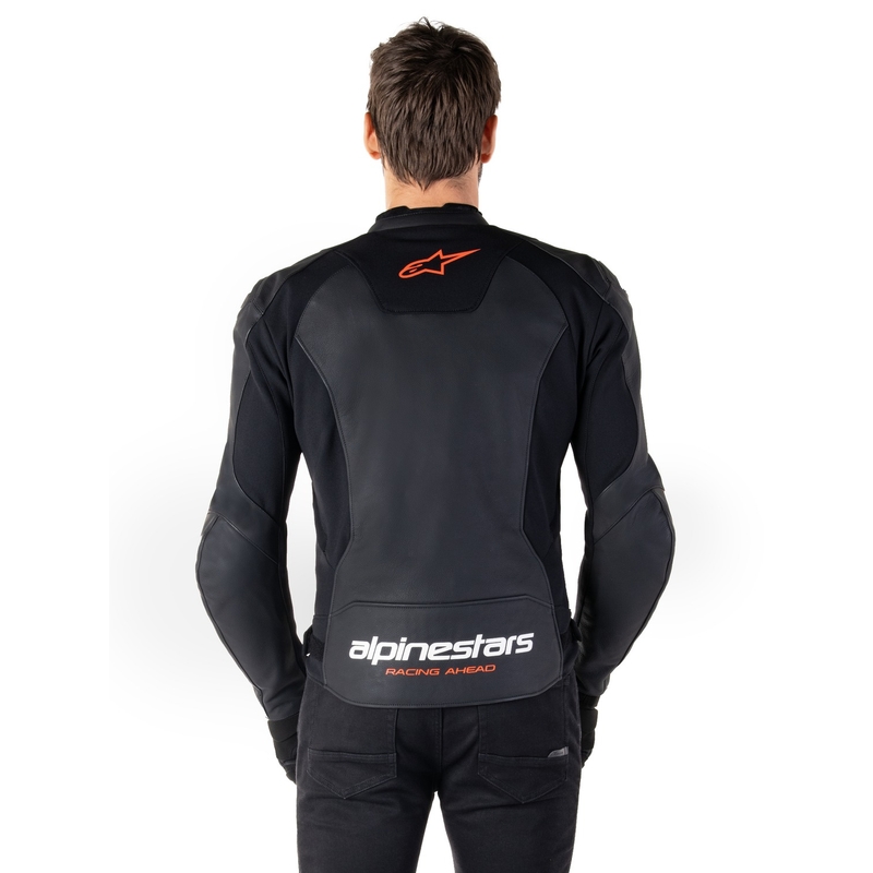 Alpinestars Faster 3 sort-fluorrød motorcykeljakke i læder