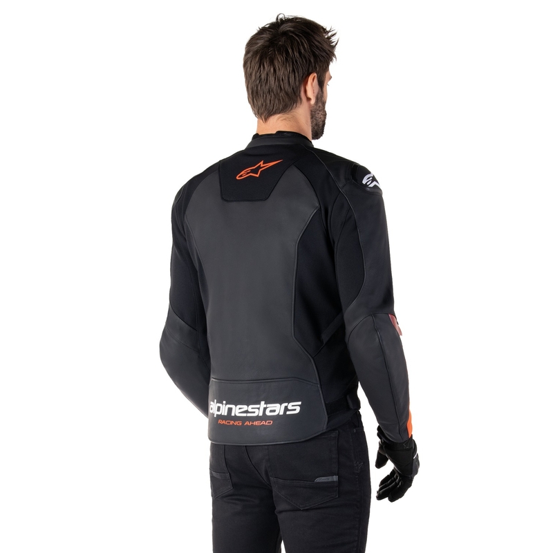 Alpinestars Faster 3 sort-fluorrød motorcykeljakke i læder