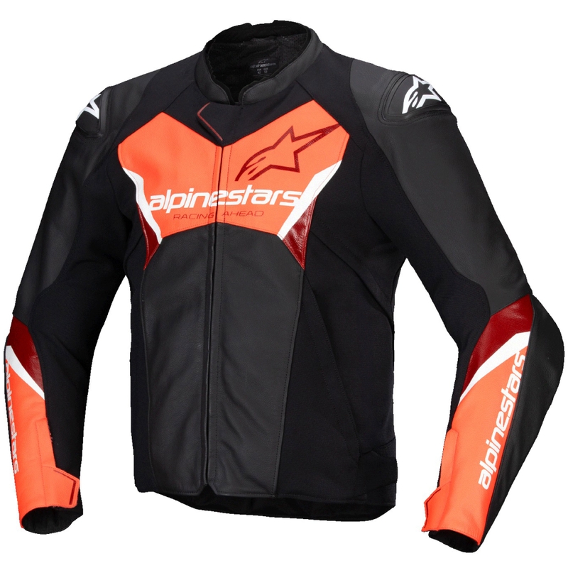 Alpinestars Faster 3 sort-fluorrød motorcykeljakke i læder