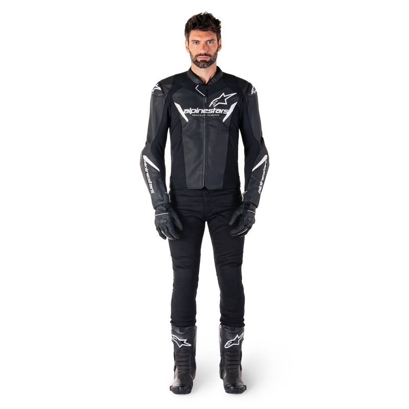 Alpinestars Faster 3 sort og hvid motorcykeljakke i læder