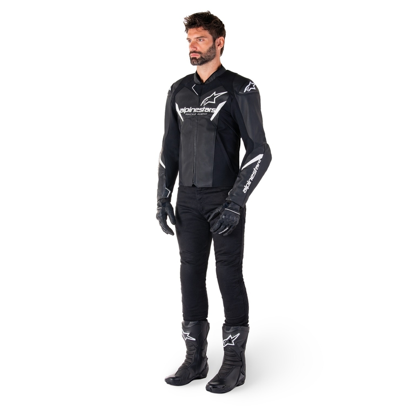 Alpinestars Faster 3 sort og hvid motorcykeljakke i læder