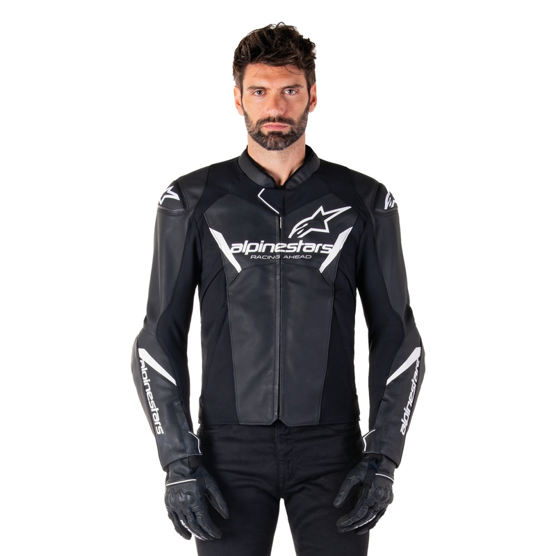 Alpinestars Faster 3 sort og hvid motorcykeljakke i læder