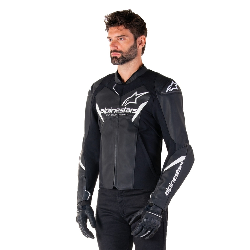 Alpinestars Faster 3 sort og hvid motorcykeljakke i læder