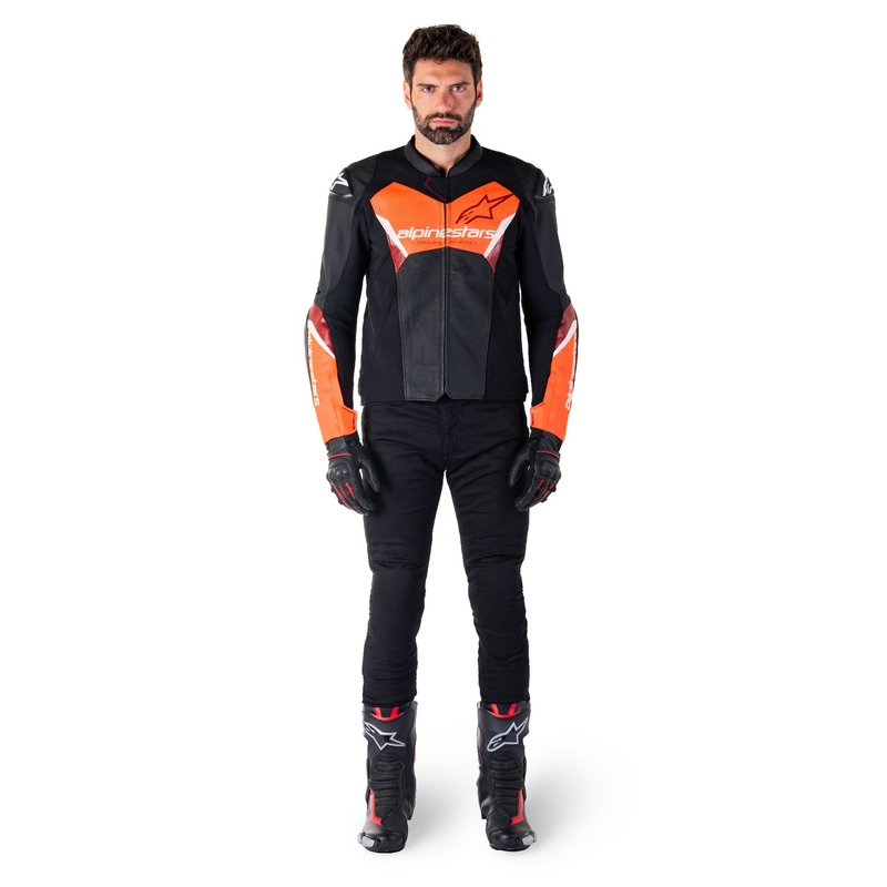 Alpinestars Faster 3 Airflow Black-Fluo Red motorcykeljakke i læder