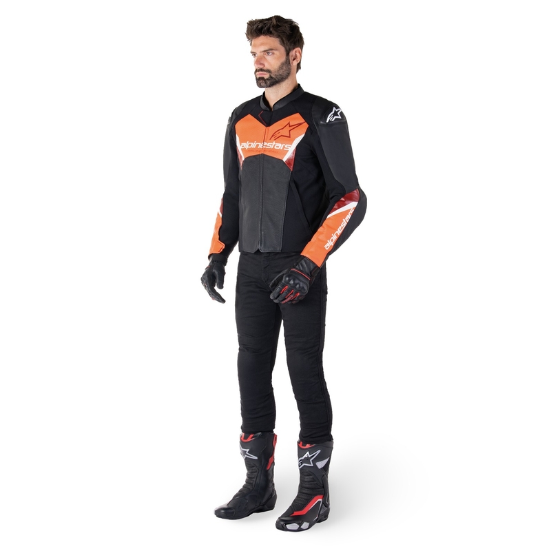Alpinestars Faster 3 Airflow Black-Fluo Red motorcykeljakke i læder
