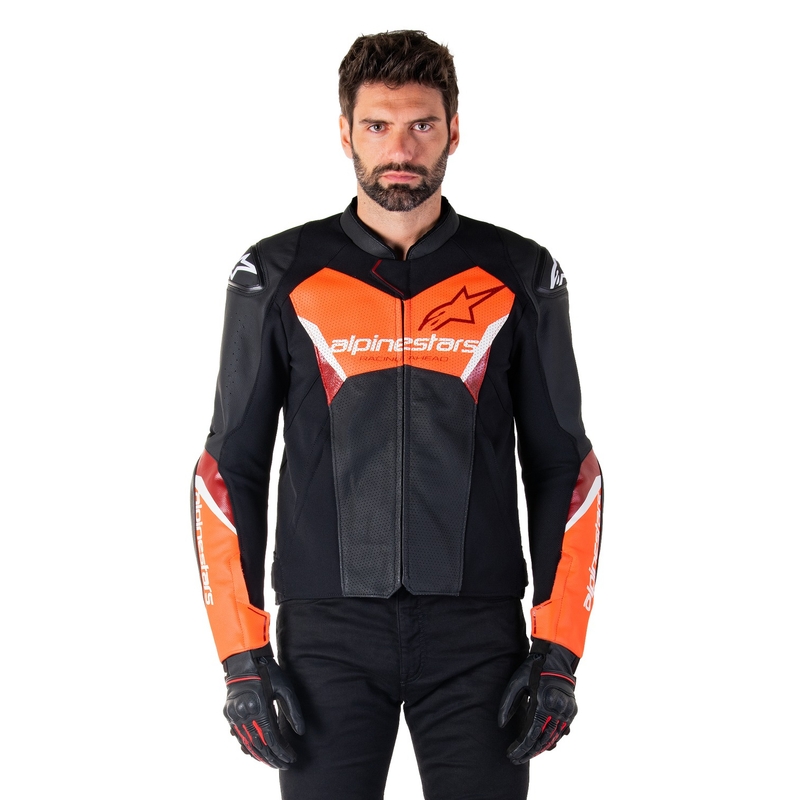 Alpinestars Faster 3 Airflow Black-Fluo Red motorcykeljakke i læder