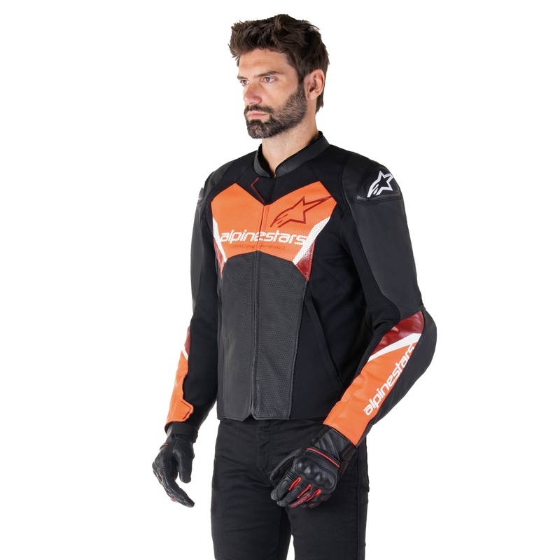 Alpinestars Faster 3 Airflow Black-Fluo Red motorcykeljakke i læder