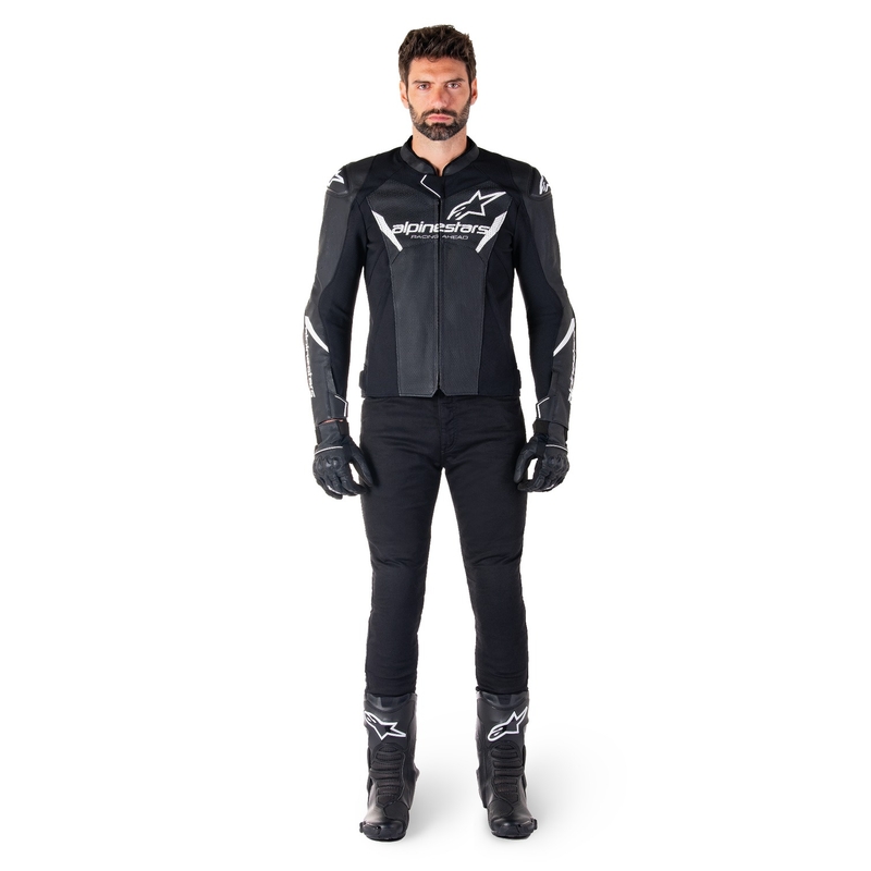 Alpinestars Faster 3 Airflow sort og hvid motorcykeljakke i læder