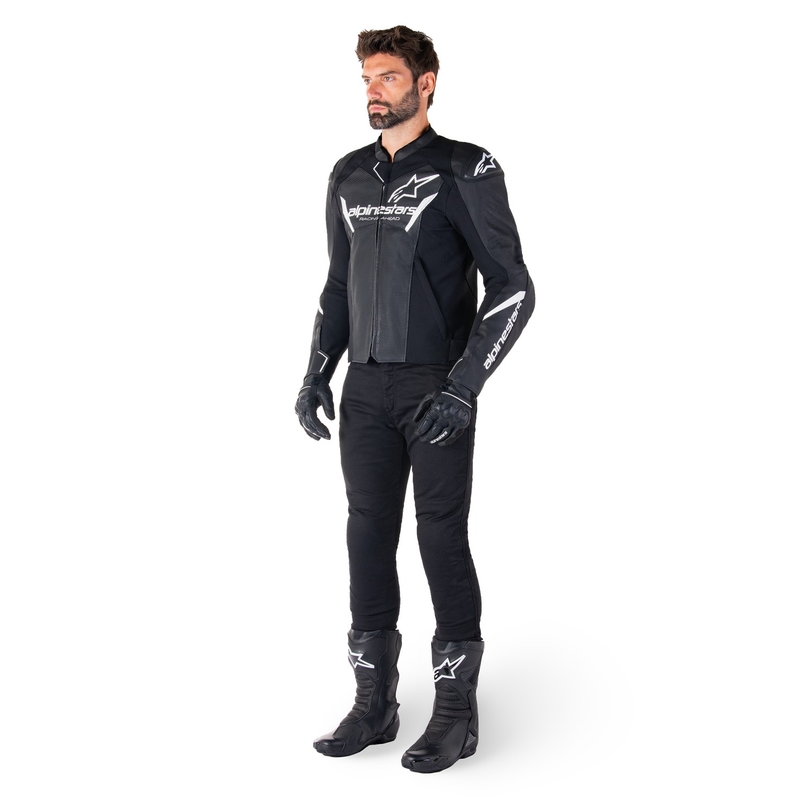 Alpinestars Faster 3 Airflow sort og hvid motorcykeljakke i læder