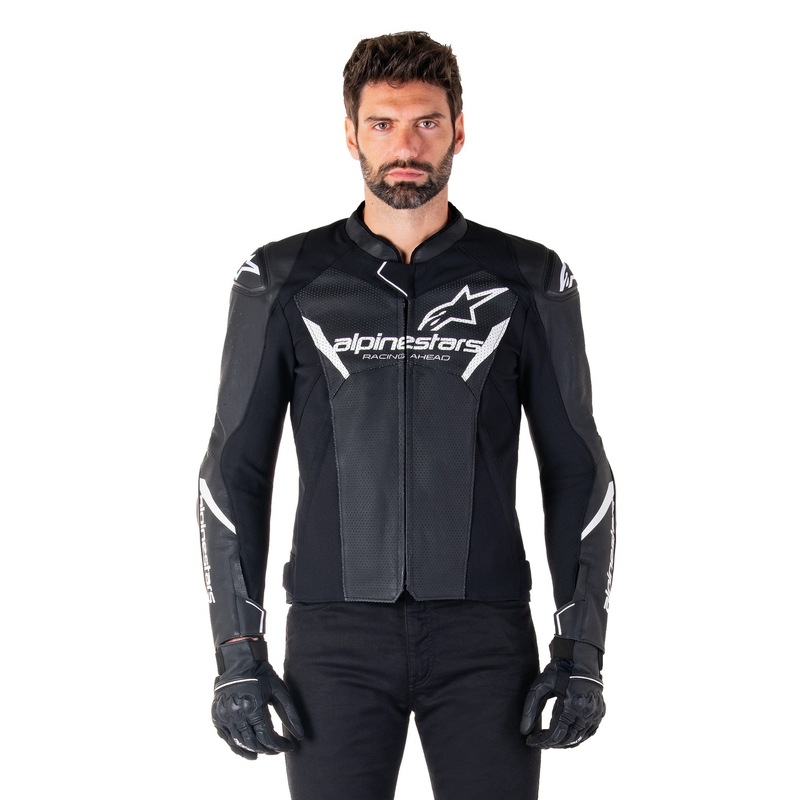 Alpinestars Faster 3 Airflow sort og hvid motorcykeljakke i læder