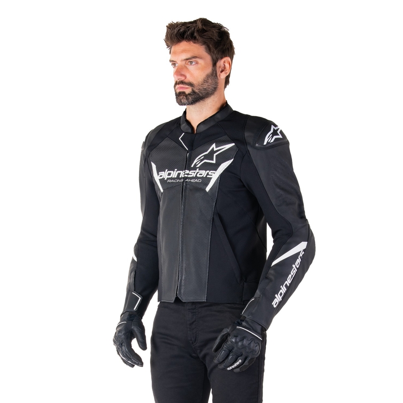 Alpinestars Faster 3 Airflow sort og hvid motorcykeljakke i læder