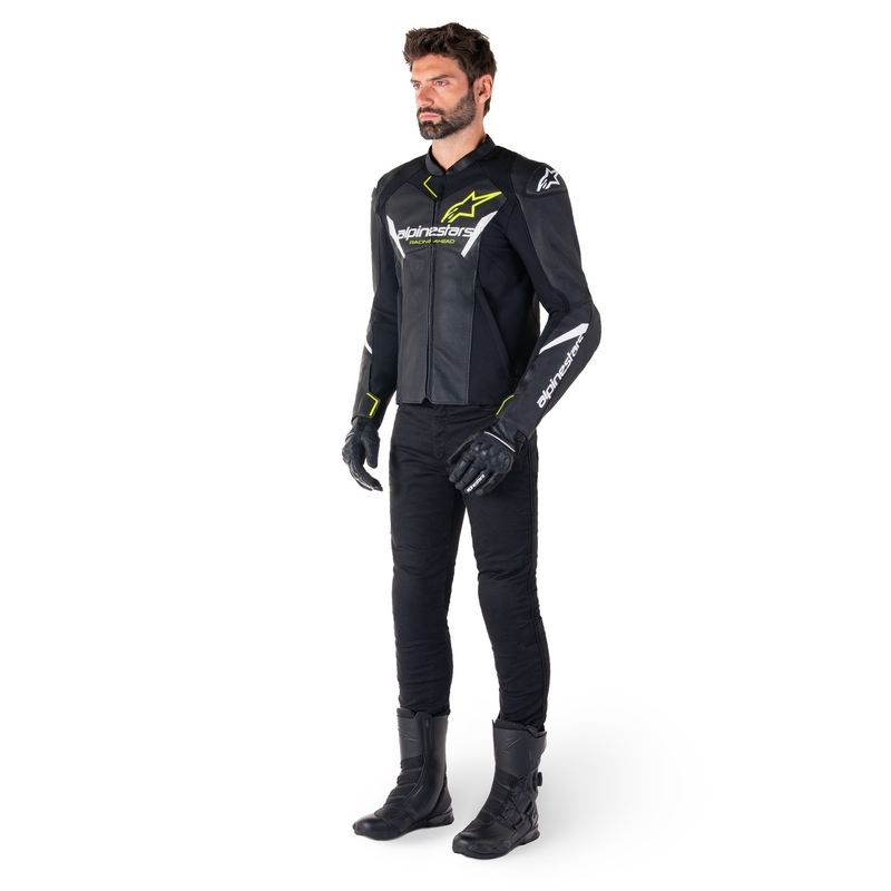 Alpinestars Faster 3 Airflow Black-White-Fluo Yellow motorcykeljakke i læder