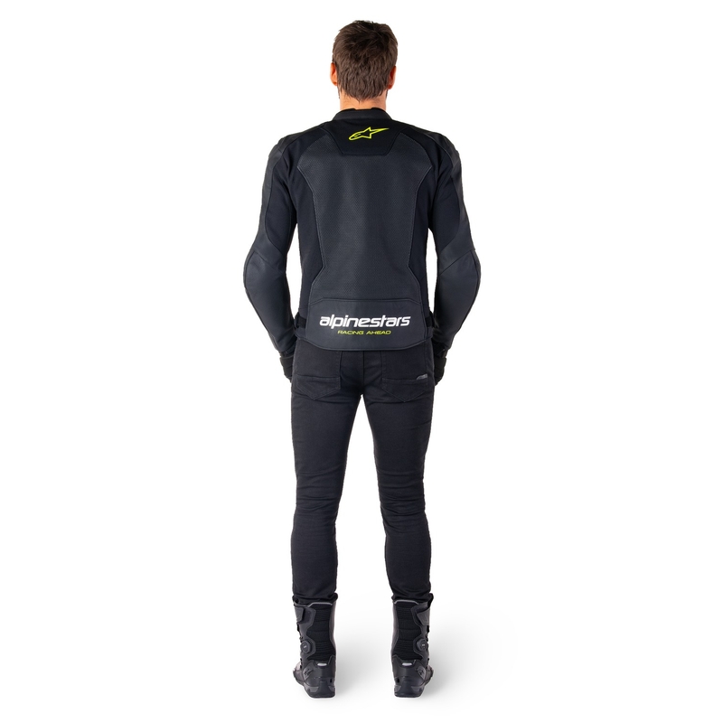 Alpinestars Faster 3 Airflow Black-White-Fluo Yellow motorcykeljakke i læder