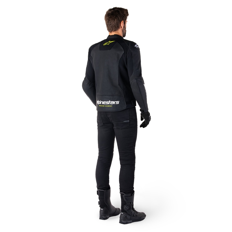 Alpinestars Faster 3 Airflow Black-White-Fluo Yellow motorcykeljakke i læder