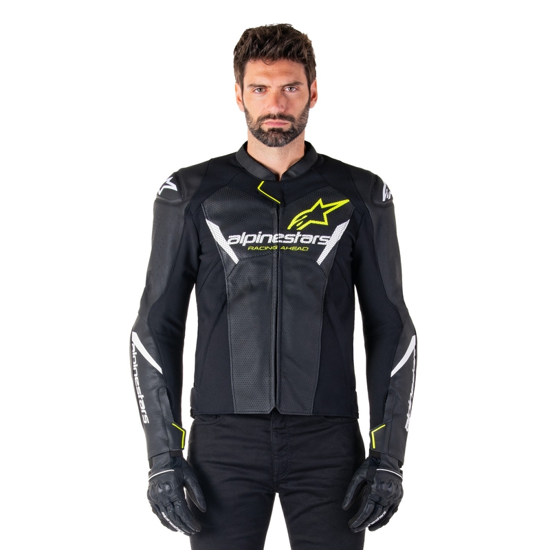 Alpinestars Faster 3 Airflow Black-White-Fluo Yellow motorcykeljakke i læder