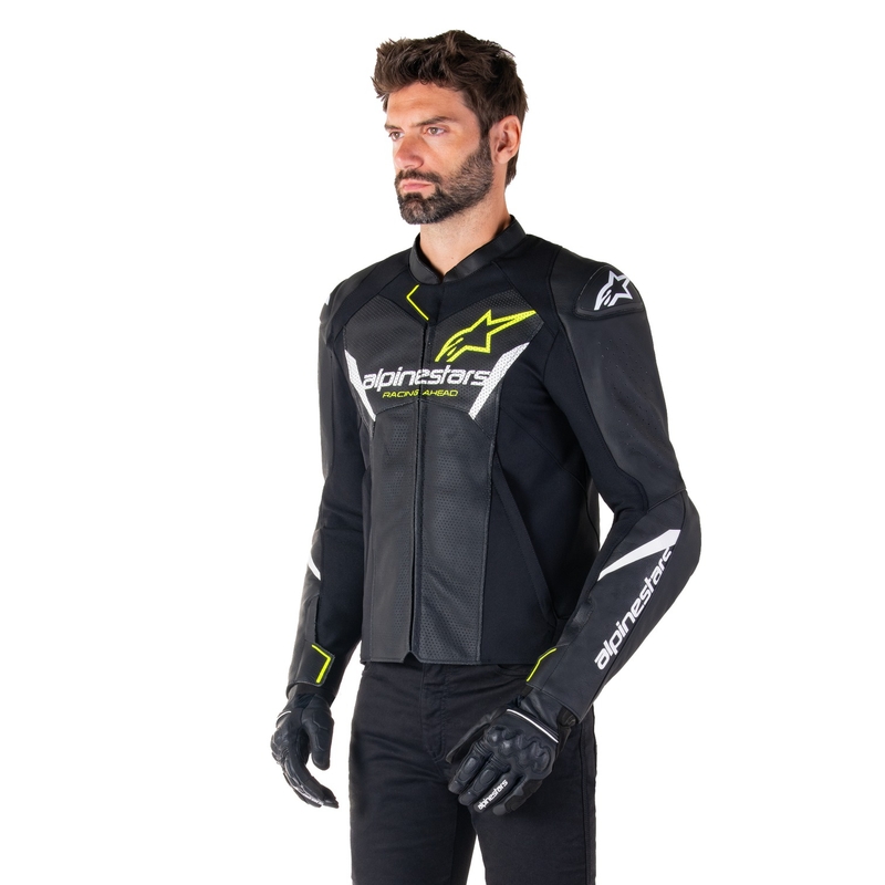 Alpinestars Faster 3 Airflow Black-White-Fluo Yellow motorcykeljakke i læder