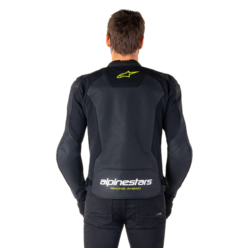 Alpinestars Faster 3 Airflow Black-White-Fluo Yellow motorcykeljakke i læder