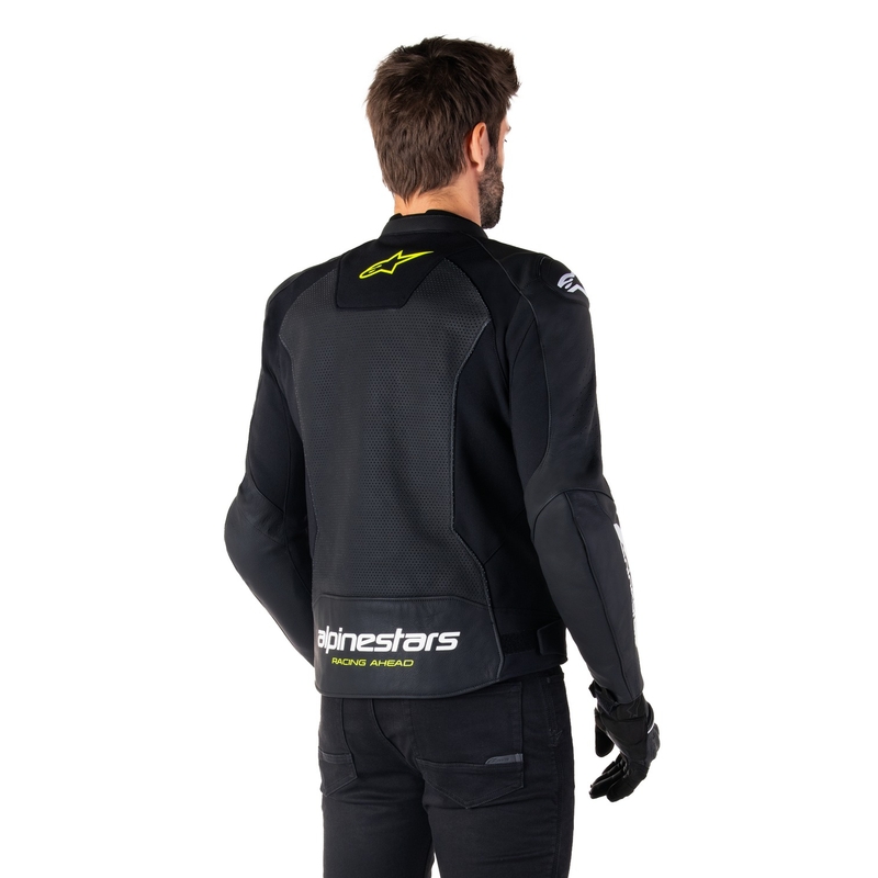 Alpinestars Faster 3 Airflow Black-White-Fluo Yellow motorcykeljakke i læder