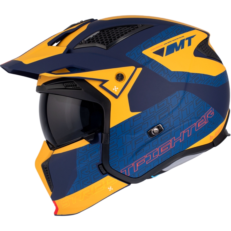Åben hjelm med maske MT Streetfighter SV Totem C3 blå-gul