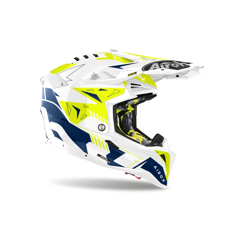 Motocrosshjelm Airoh Aviator 3 Spin gul-blå