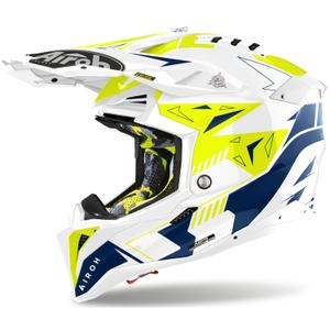 Motocrosshjelm Airoh Aviator 3 Spin gul-blå