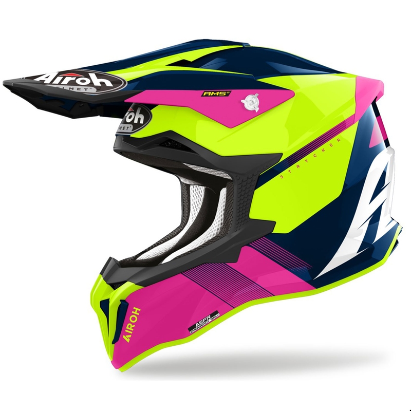 Motocrosshjelm Airoh Strycker Blazer blå-pink udsalg