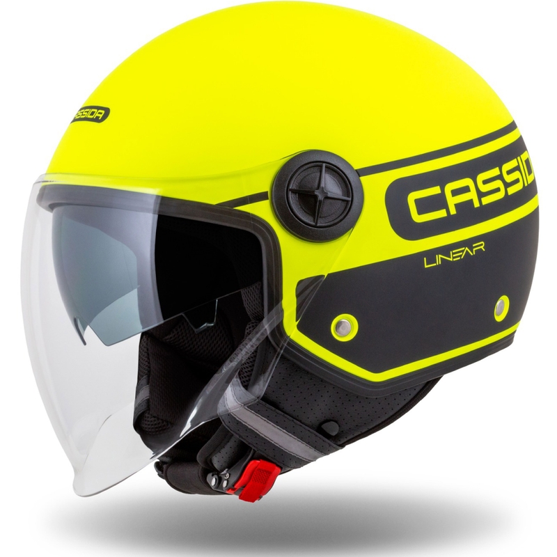 Cassida Handy Plus Linear fluogul-sort åben motorcykelhjelm