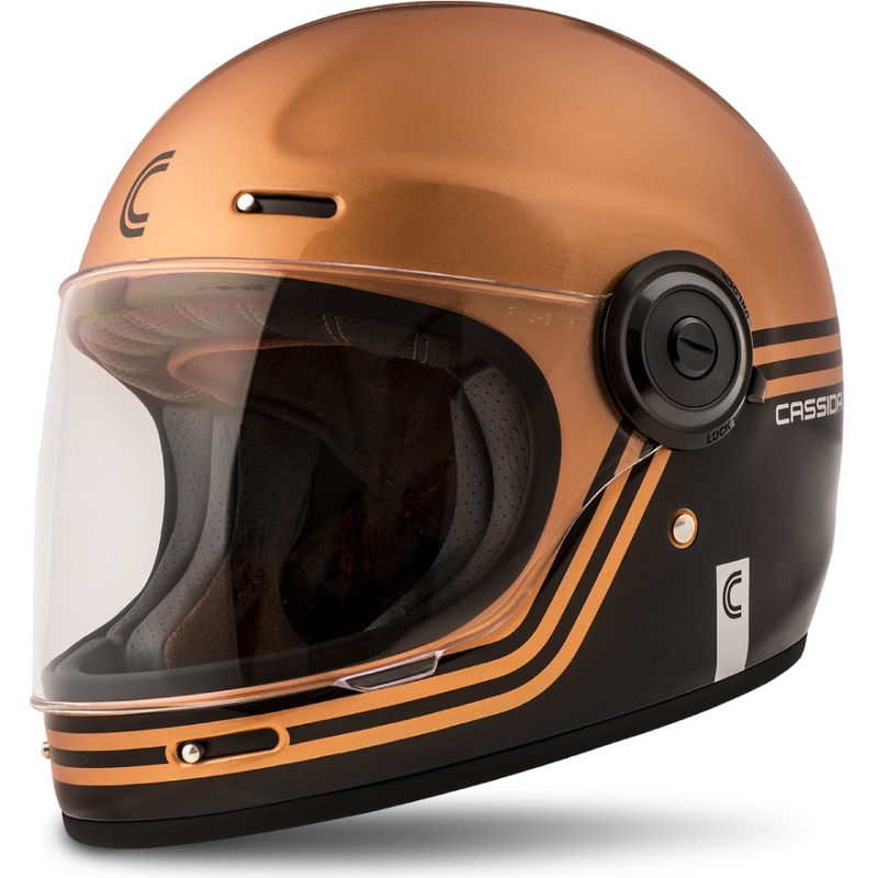 Cassida Fibre Super Hooligan integreret motorcykelhjelm sort og kobber udsalg