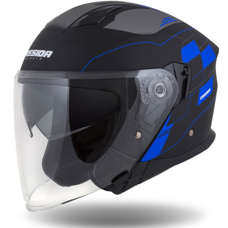 Cassida Jet Tech Roxor Sort-grå-blå mat åben motorcykelhjelm