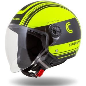 Cassida Handy Metropolis Safety fluogul-sort-reflekterende grå åben motorcykelhjelm