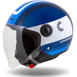 Cassida Handy Metropolis blå og hvid åben motorcykelhjelm