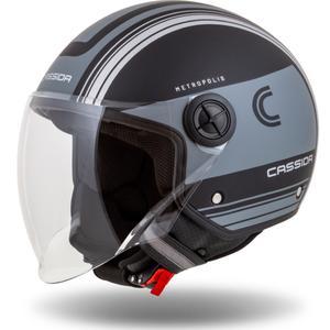 Cassida Handy Metropolis Safety Open Motorcykelhjelm Sort-reflekterende grå