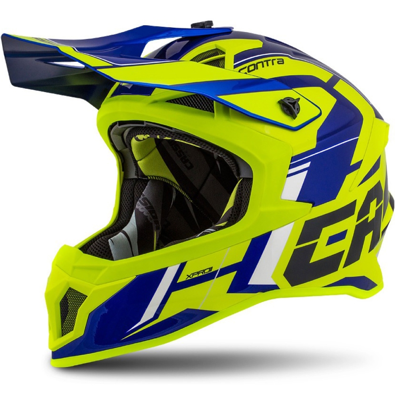 Motocrosshjelm Cassida Cross Pro II Contra fluo gul-blå-hvid