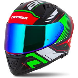 Cassida Aero Drome sort-rød-grøn-hvid integreret motorcykelhjelm