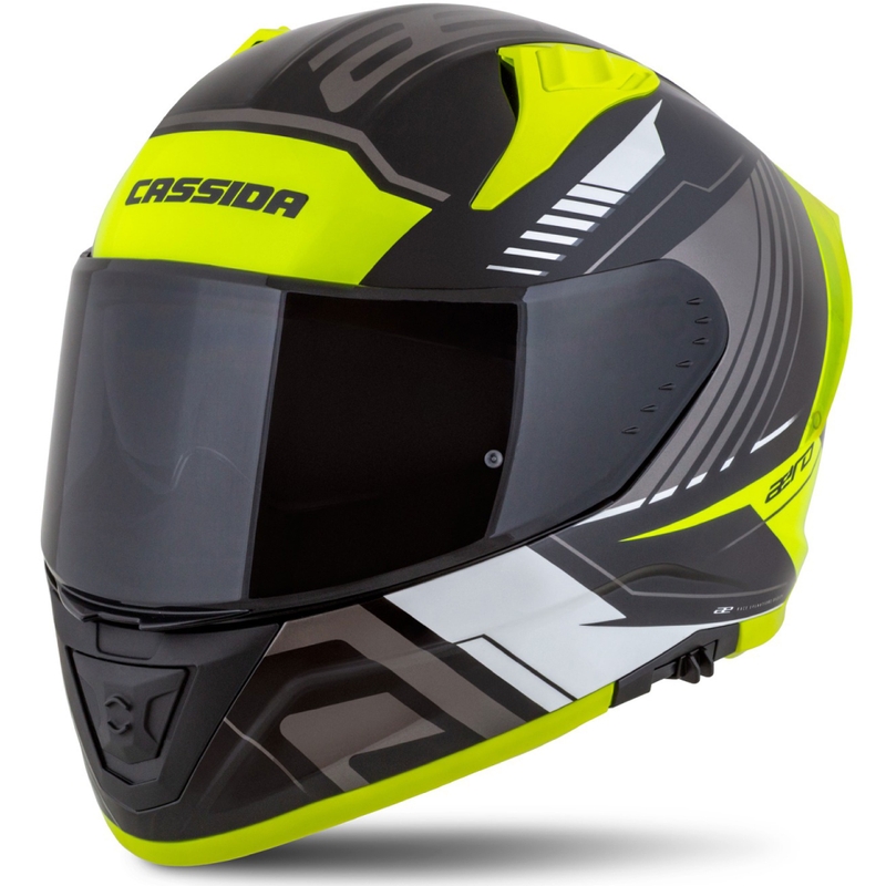 Cassida Aero Drome sort-fluogul-hvid-grå integreret motorcykelhjelm