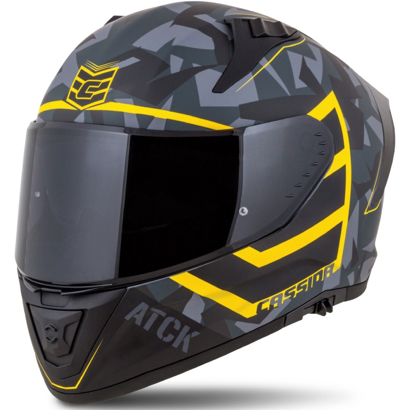 Integral motorcykelhjelm Cassida Aero camo grå-sort-fluogul