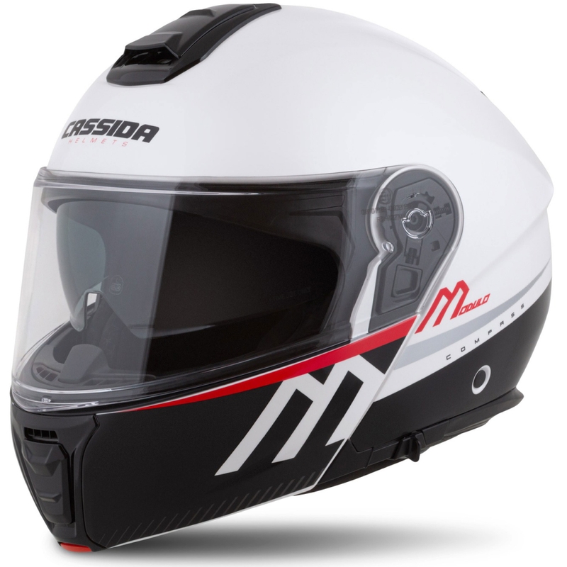 Cassida Modulo 2.1 Compass flip-up motorcykelhjelm perlehvid-sort-rød-sølv